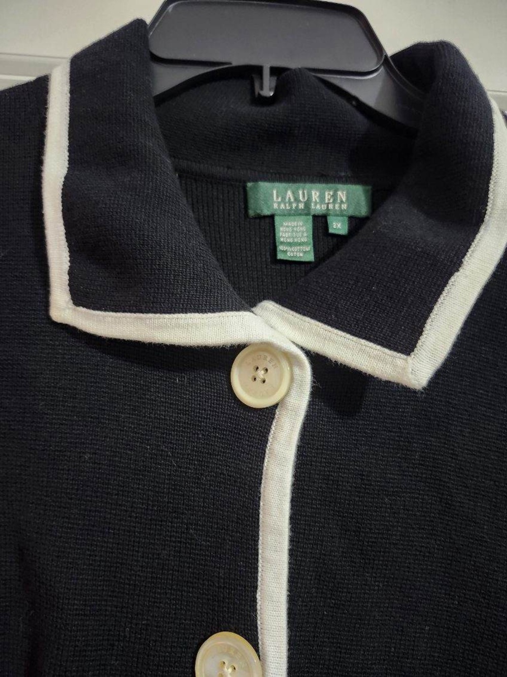 Lauren Ralph Lauren Black Cardigan with White Trim 2x